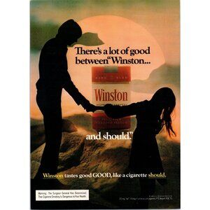1973 Winston Cigarettes Vintage Print Ad Couple Holding Hands Sunset Wall Art